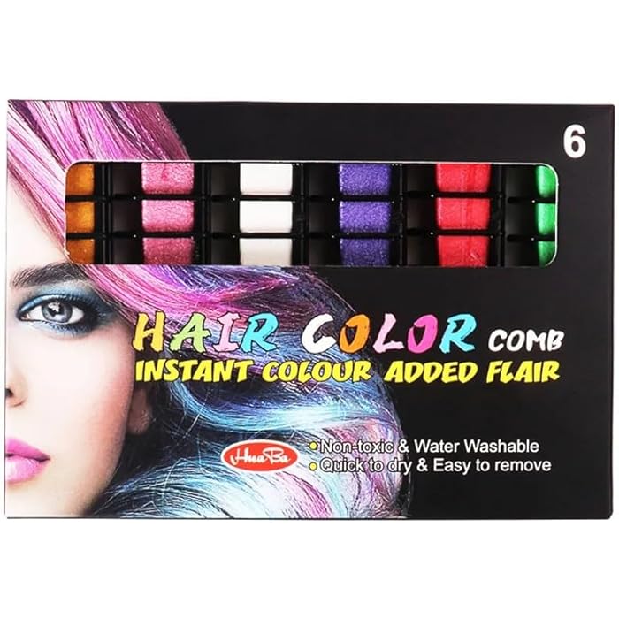 Temporary Hair Colour Comb Set, 6 Vibrant Shades, Non-toxic, Water Washable, Quick-dry